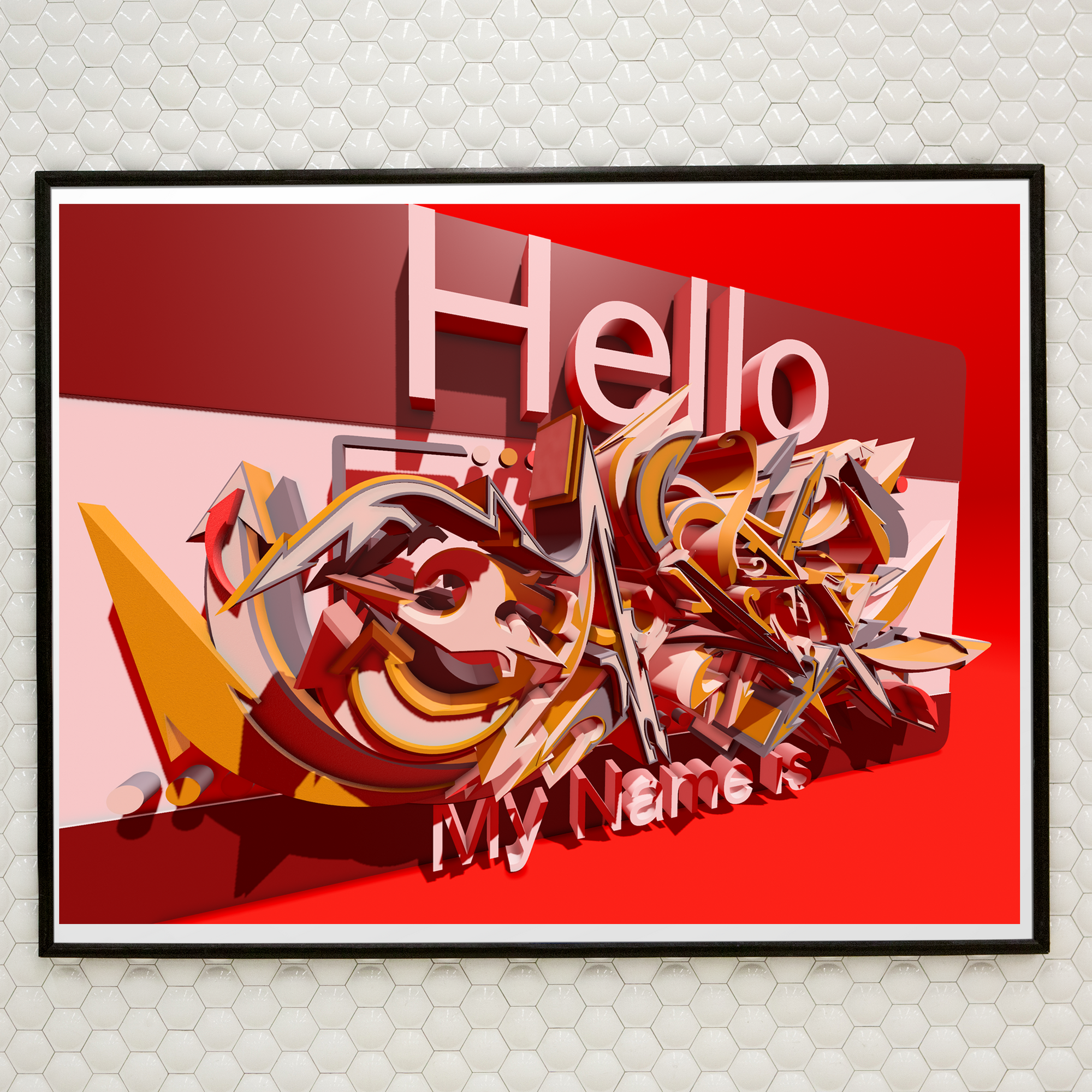 Hello My Name Is Graffiti Art Red - Poster