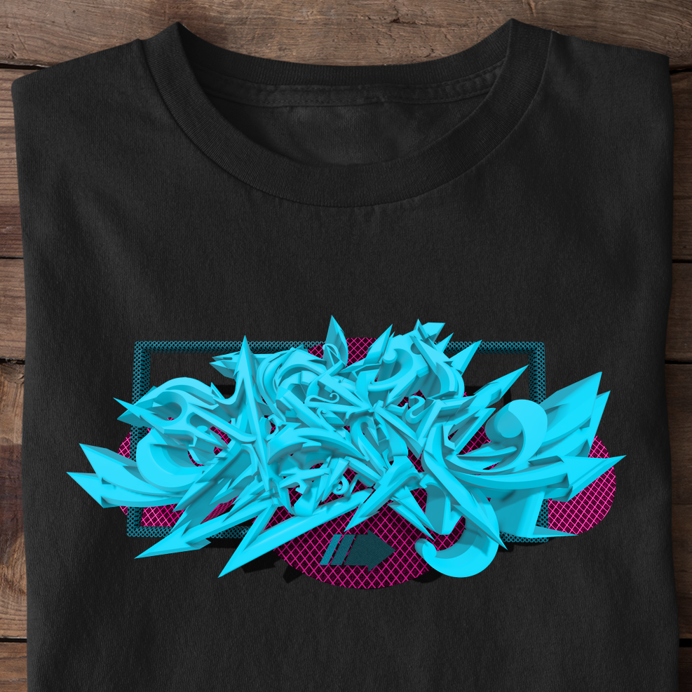 Mic-Frame Neon Blue Graffiti Style - Premium Shirt